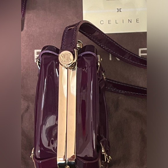 Celine Purple Lapis Roller Buckle Mini Patent Leather Crossbody Square Bag Purse - Picture 12 of 13